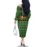 Cat Cute Witcher Noel Christmas Family Matching Off The Shoulder Long Sleeve Dress and Hawaiian Shirt Xmas Holiday Patterns - Wonder Print Shop