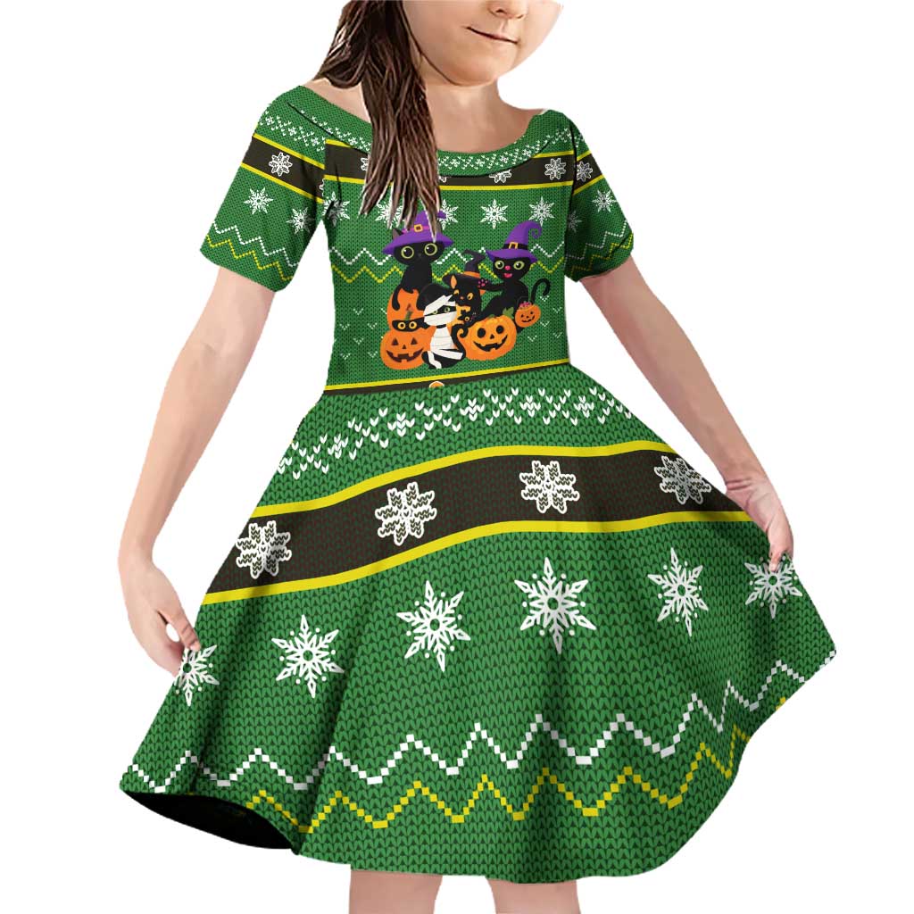 Cat Cute Witcher Noel Christmas Family Matching Off Shoulder Short Dress and Hawaiian Shirt Xmas Holiday Patterns - Wonder Print Shop