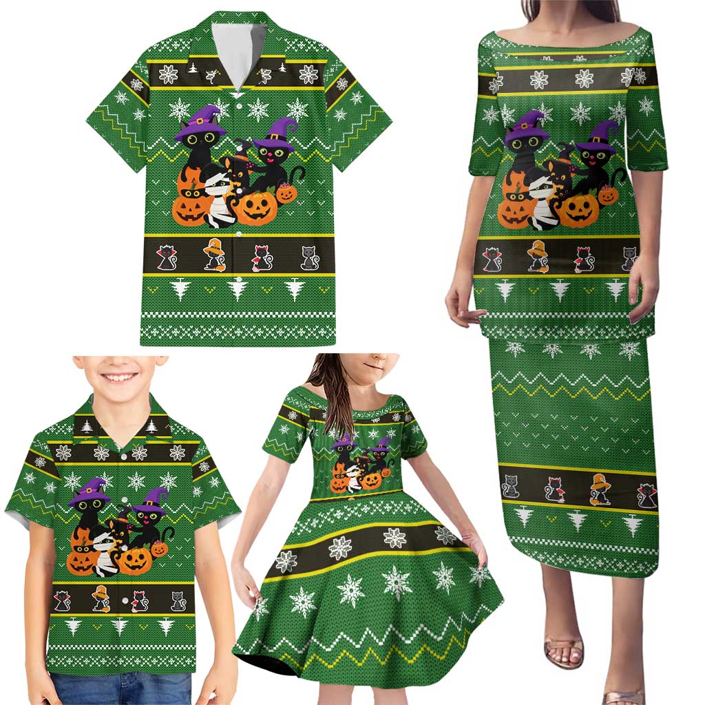 Cat Cute Witcher Noel Christmas Family Matching Puletasi and Hawaiian Shirt Xmas Holiday Patterns - Wonder Print Shop