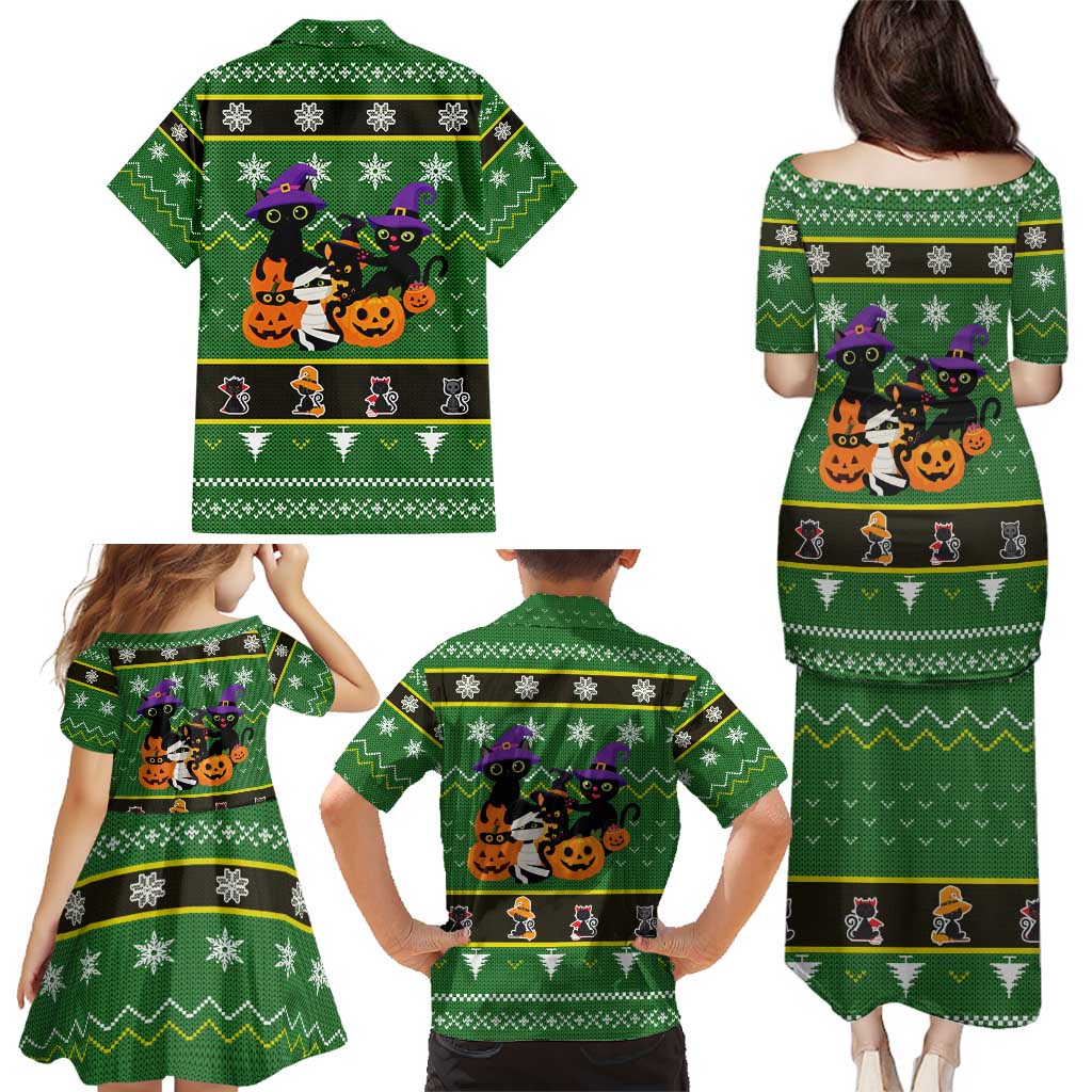 Cat Cute Witcher Noel Christmas Family Matching Puletasi and Hawaiian Shirt Xmas Holiday Patterns - Wonder Print Shop