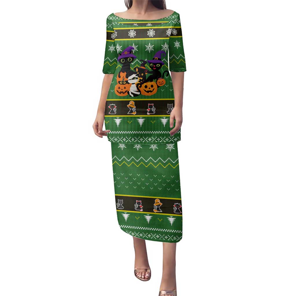 Cat Cute Witcher Noel Christmas Family Matching Puletasi and Hawaiian Shirt Xmas Holiday Patterns - Wonder Print Shop