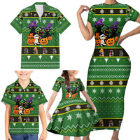 Cat Cute Witcher Noel Christmas Family Matching Short Sleeve Bodycon Dress and Hawaiian Shirt Xmas Holiday Patterns - Wonder Print Shop