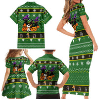 Cat Cute Witcher Noel Christmas Family Matching Short Sleeve Bodycon Dress and Hawaiian Shirt Xmas Holiday Patterns - Wonder Print Shop