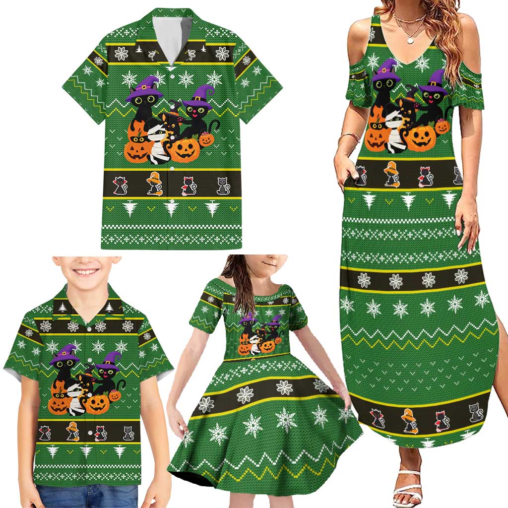 Cat Cute Witcher Noel Christmas Family Matching Summer Maxi Dress and Hawaiian Shirt Xmas Holiday Patterns - Wonder Print Shop
