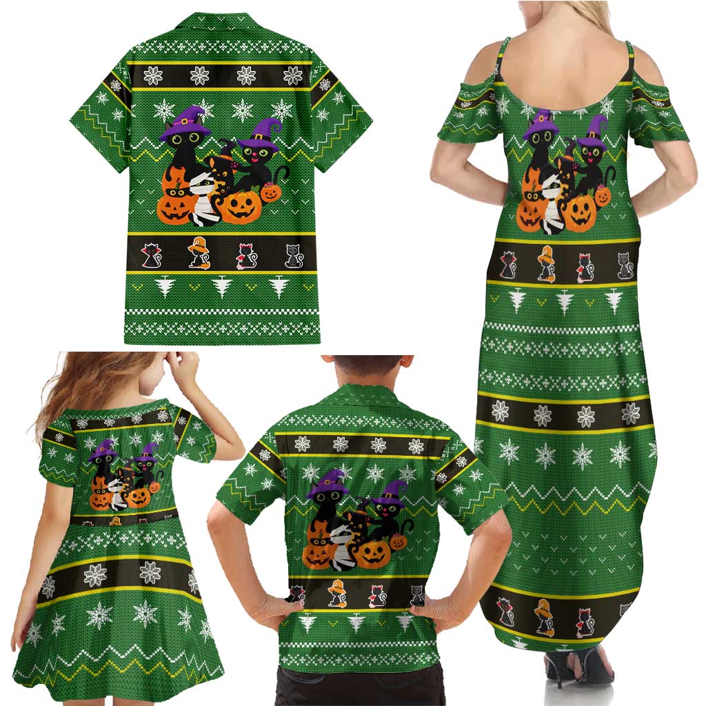 Cat Cute Witcher Noel Christmas Family Matching Summer Maxi Dress and Hawaiian Shirt Xmas Holiday Patterns - Wonder Print Shop