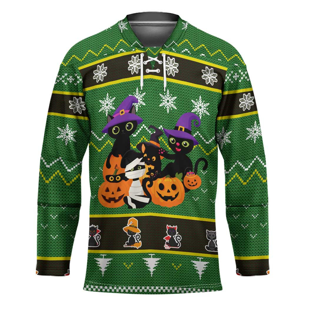 Cat Cute Witcher Noel Christmas Hockey Jersey Xmas Holiday Patterns - Wonder Print Shop