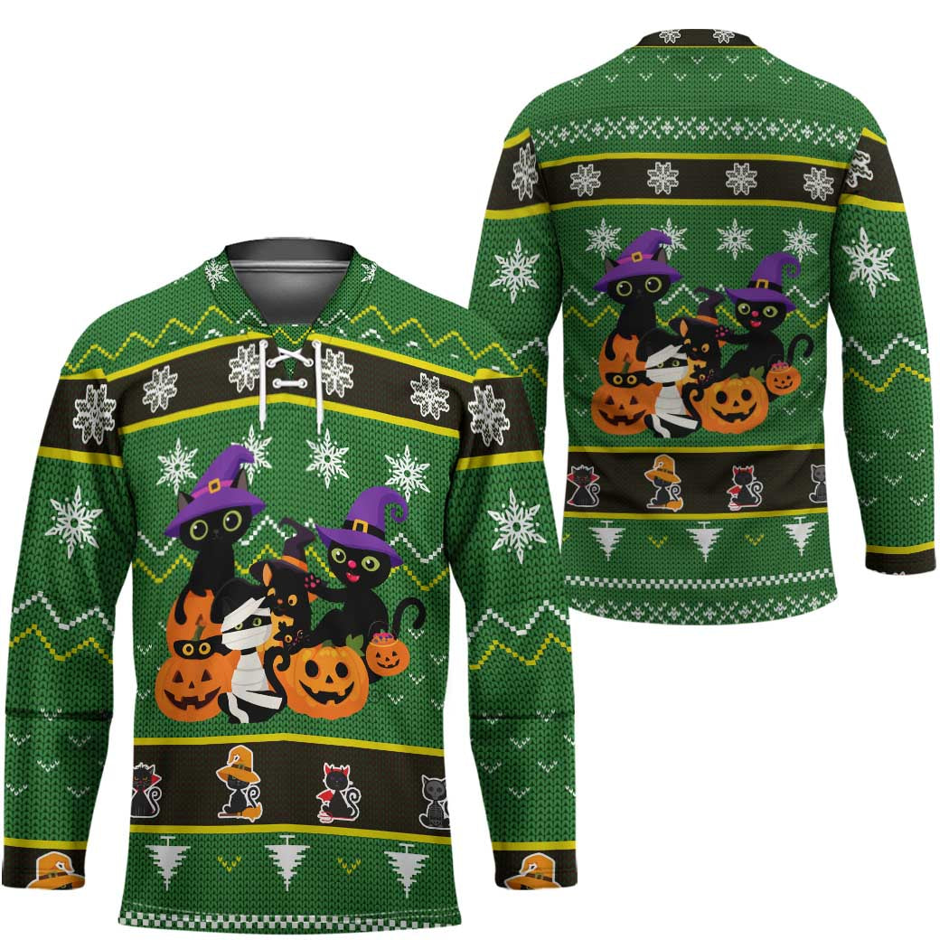 Cat Cute Witcher Noel Christmas Hockey Jersey Xmas Holiday Patterns - Wonder Print Shop