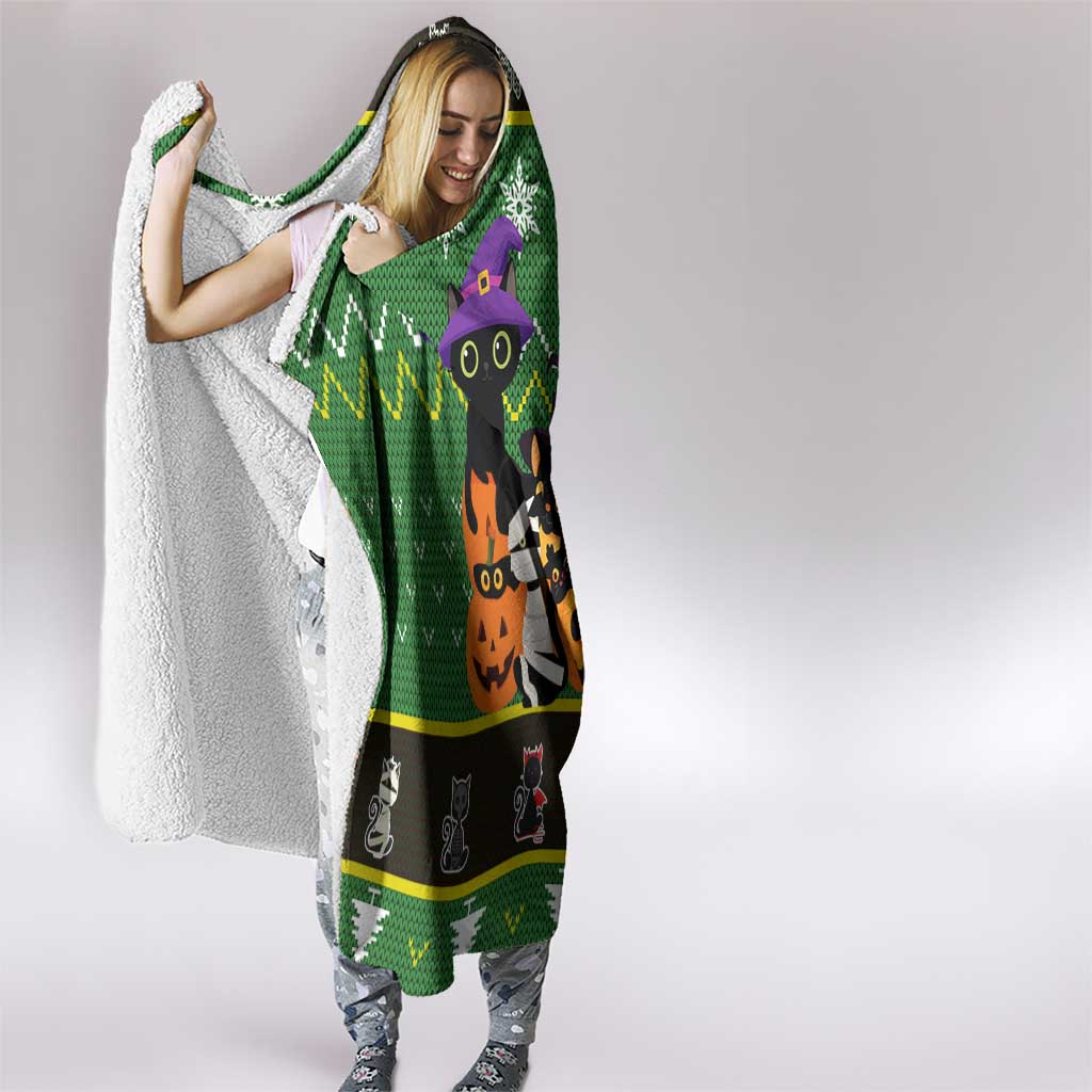 Cat Cute Witcher Noel Christmas Hooded Blanket Xmas Holiday Patterns - Wonder Print Shop