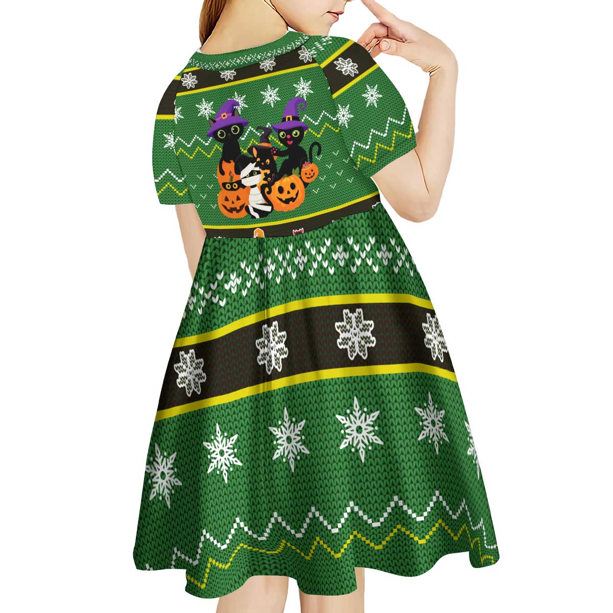 Cat Cute Witcher Noel Christmas Kid Short Sleeve Dress Xmas Holiday Patterns - Wonder Print Shop