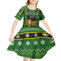 Cat Cute Witcher Noel Christmas Kid Short Sleeve Dress Xmas Holiday Patterns - Wonder Print Shop