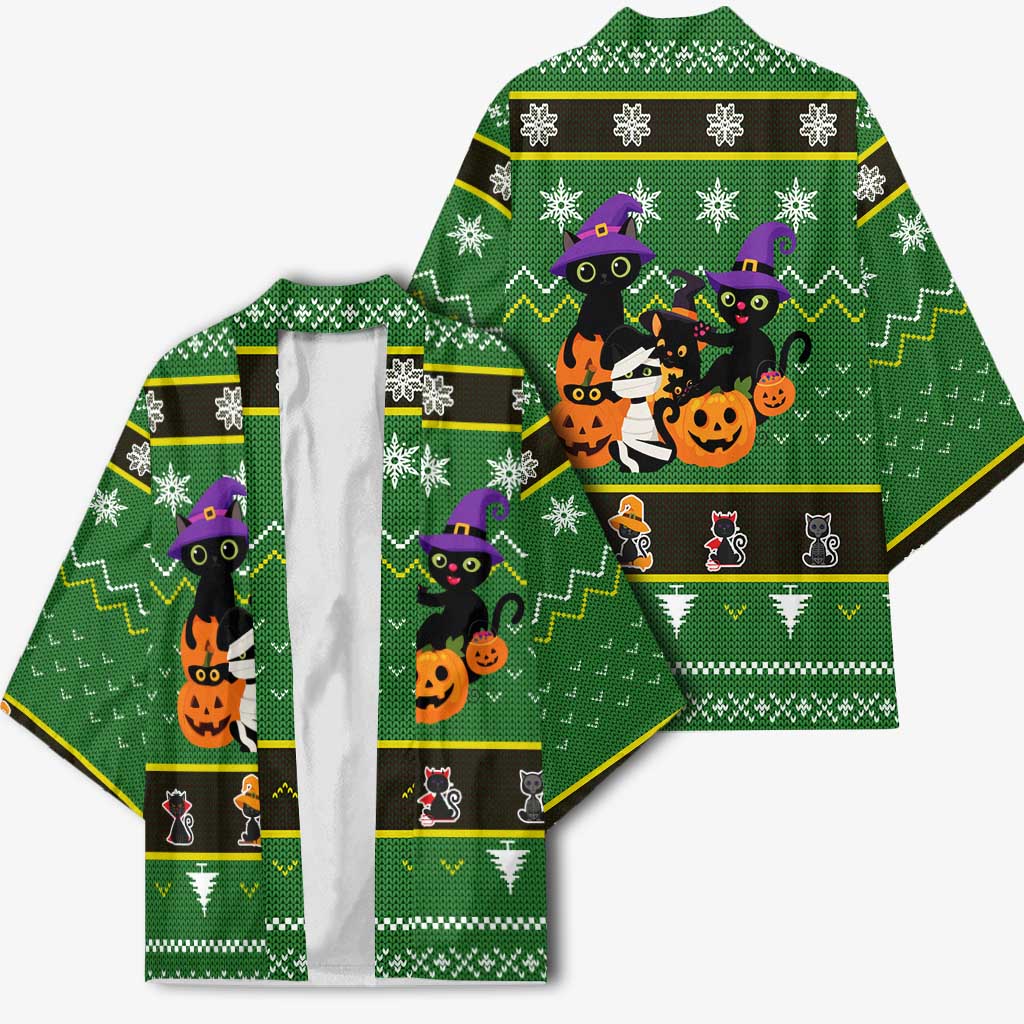 Cat Cute Witcher Noel Christmas Kimono Xmas Holiday Patterns - Wonder Print Shop