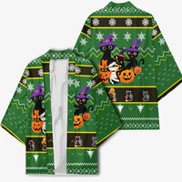 Cat Cute Witcher Noel Christmas Kimono Xmas Holiday Patterns - Wonder Print Shop