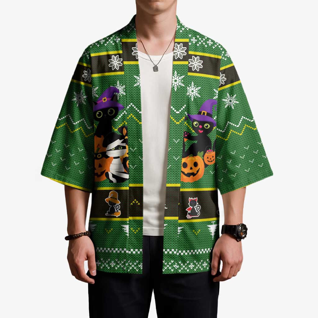 Cat Cute Witcher Noel Christmas Kimono Xmas Holiday Patterns - Wonder Print Shop
