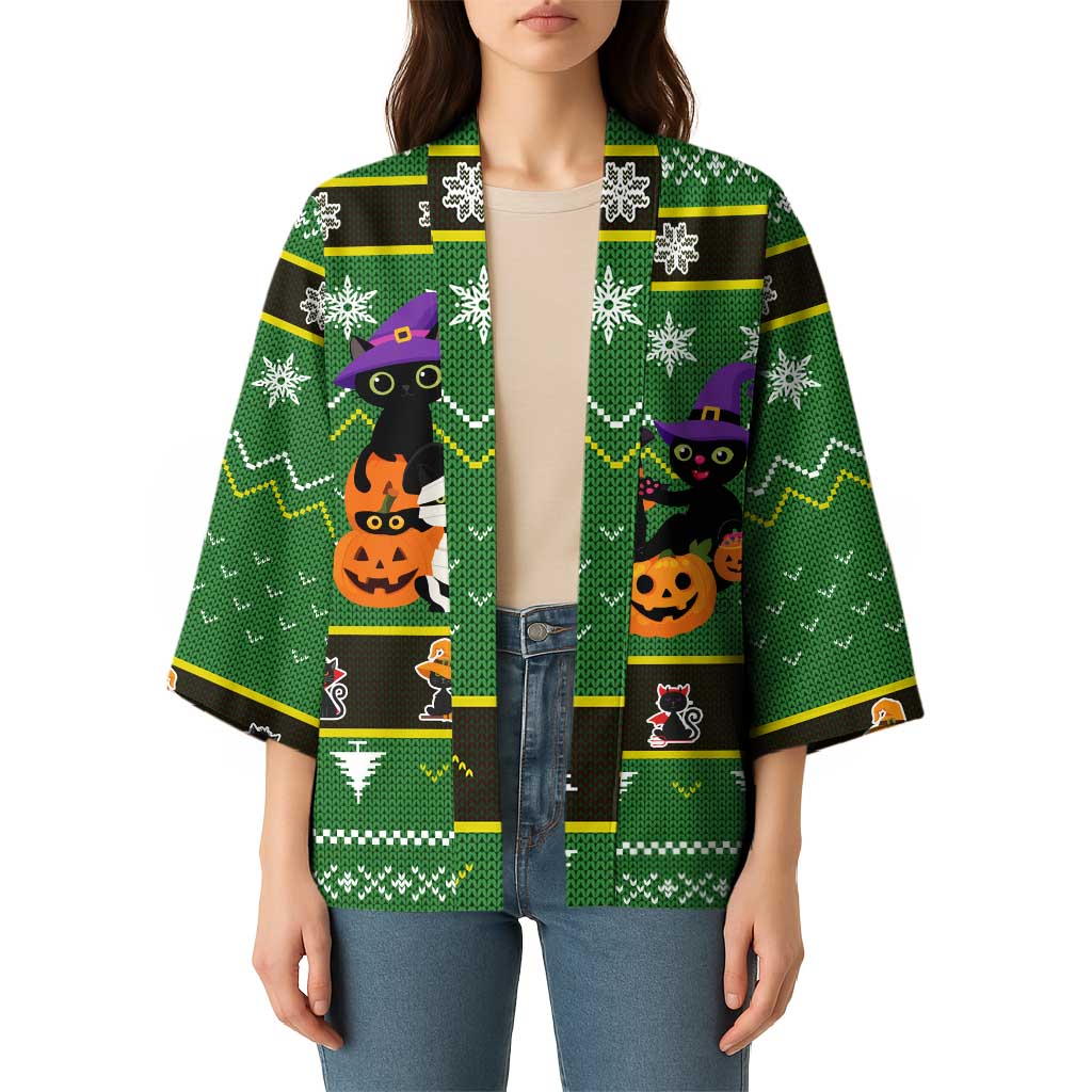 Cat Cute Witcher Noel Christmas Kimono Xmas Holiday Patterns - Wonder Print Shop