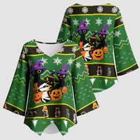 Cat Cute Witcher Noel Christmas Kimono Sleeve Blouse Xmas Holiday Patterns - Wonder Print Shop