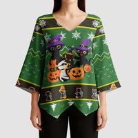 Cat Cute Witcher Noel Christmas Kimono Sleeve Blouse Xmas Holiday Patterns - Wonder Print Shop