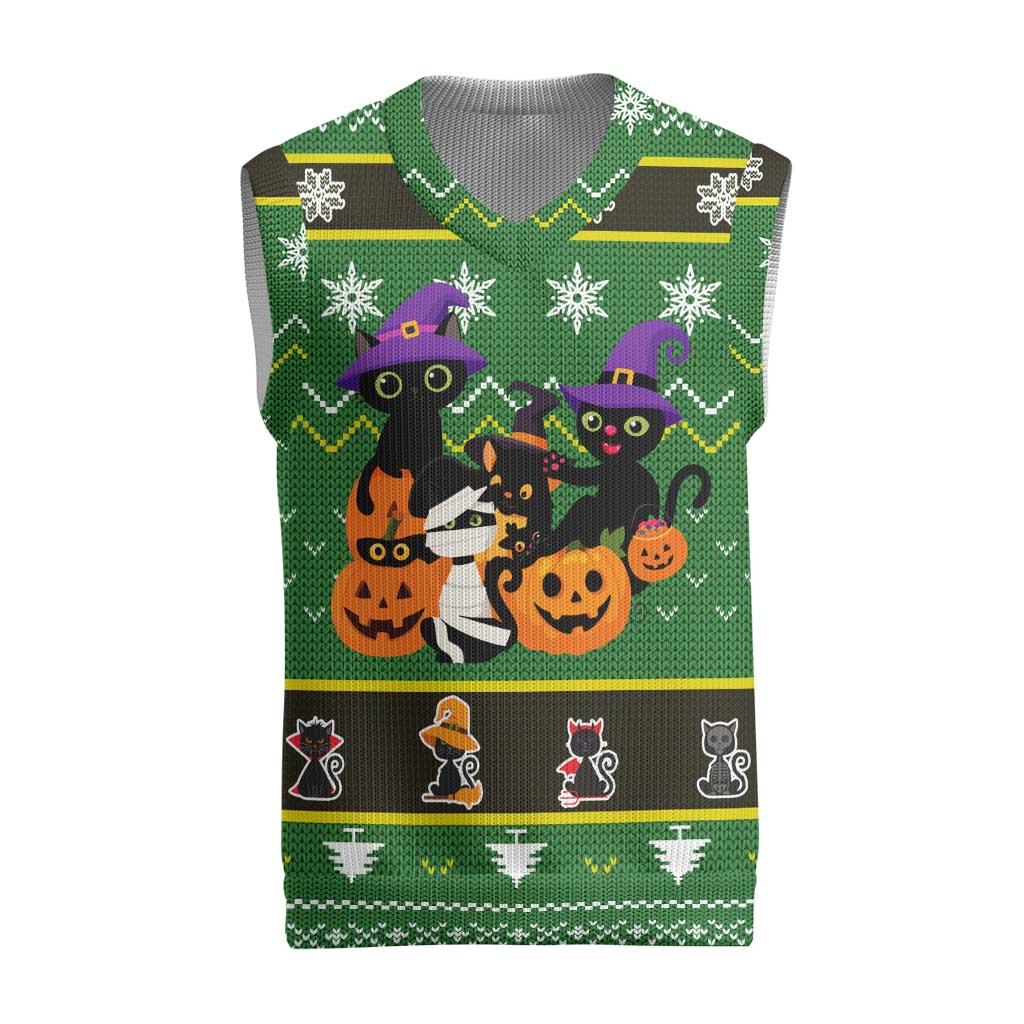 Cat Cute Witcher Noel Christmas Knitted V-Neck Vest Xmas Holiday Patterns - Wonder Print Shop