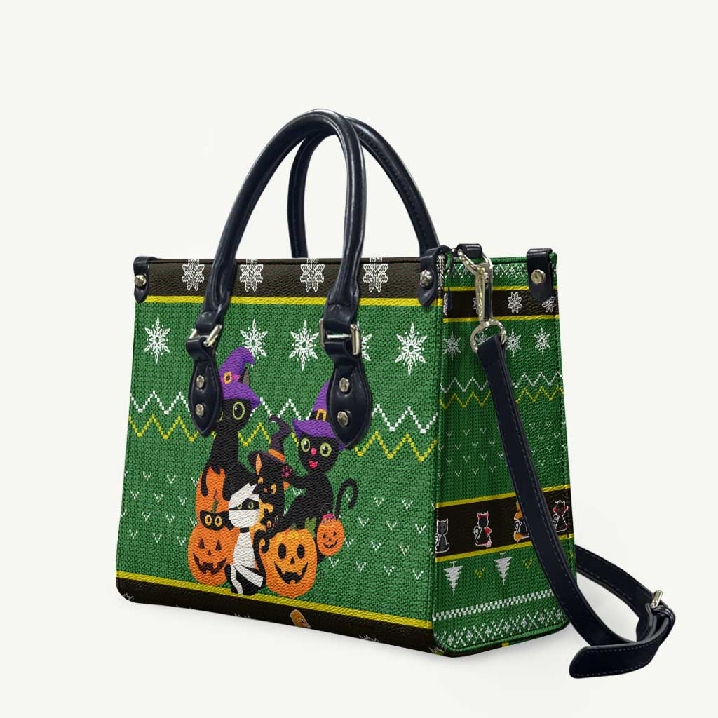 Cat Cute Witcher Noel Christmas Leather Bag Xmas Holiday Patterns - Wonder Print Shop