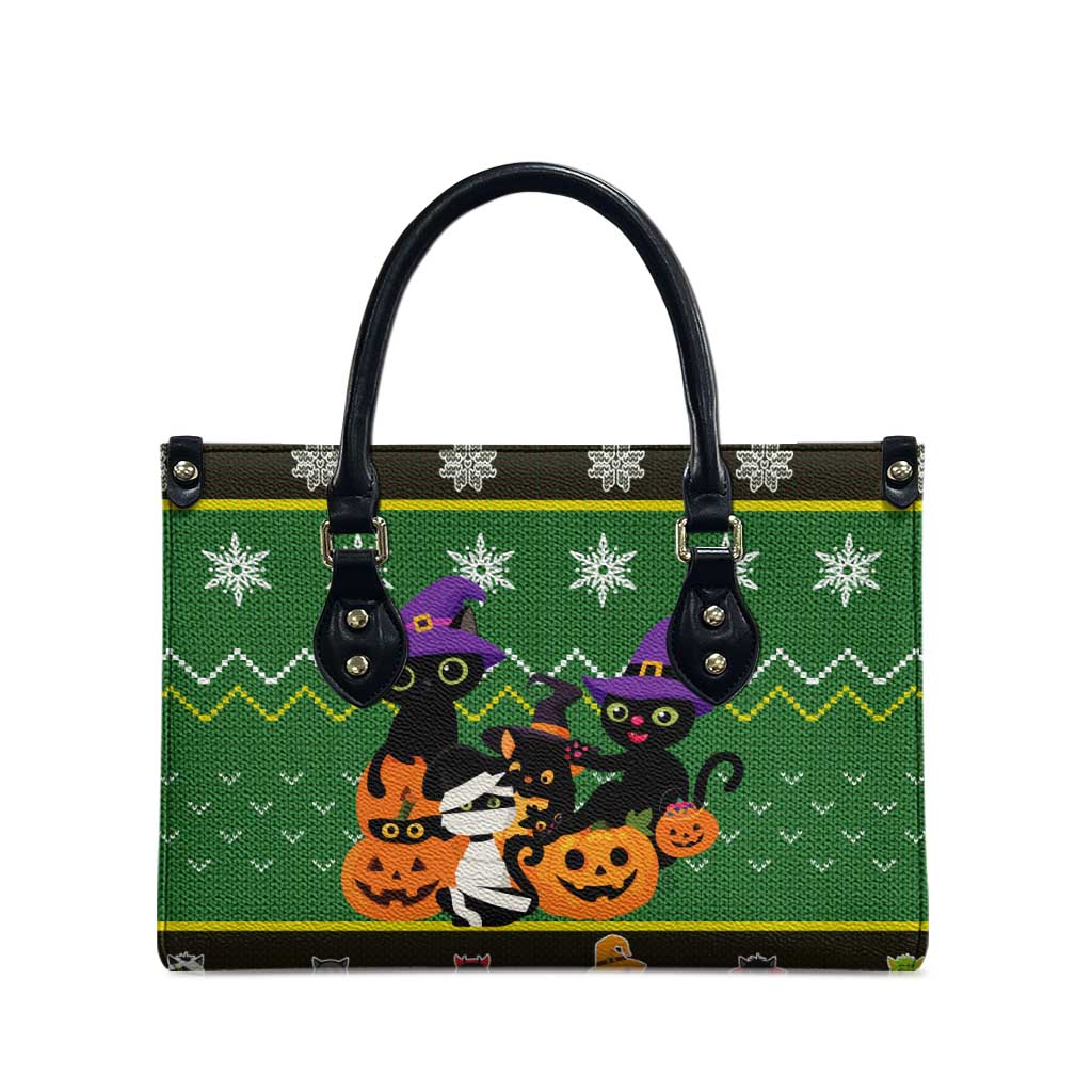 Cat Cute Witcher Noel Christmas Leather Bag Xmas Holiday Patterns - Wonder Print Shop