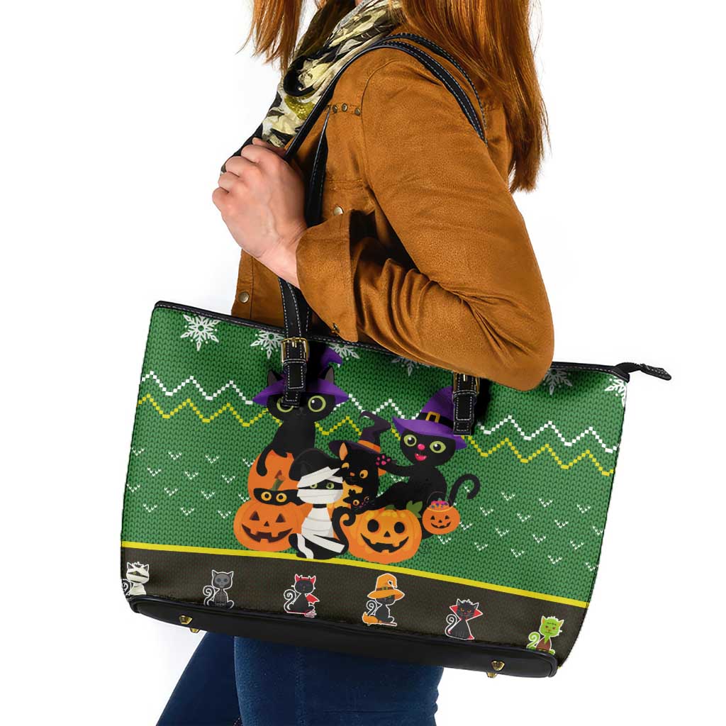 Cat Cute Witcher Noel Christmas Leather Tote Bag Xmas Holiday Patterns - Wonder Print Shop