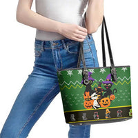Cat Cute Witcher Noel Christmas Leather Tote Bag Xmas Holiday Patterns - Wonder Print Shop