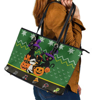 Cat Cute Witcher Noel Christmas Leather Tote Bag Xmas Holiday Patterns - Wonder Print Shop