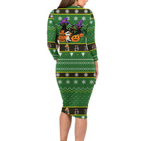 Cat Cute Witcher Noel Christmas Long Sleeve Bodycon Dress Xmas Holiday Patterns - Wonder Print Shop