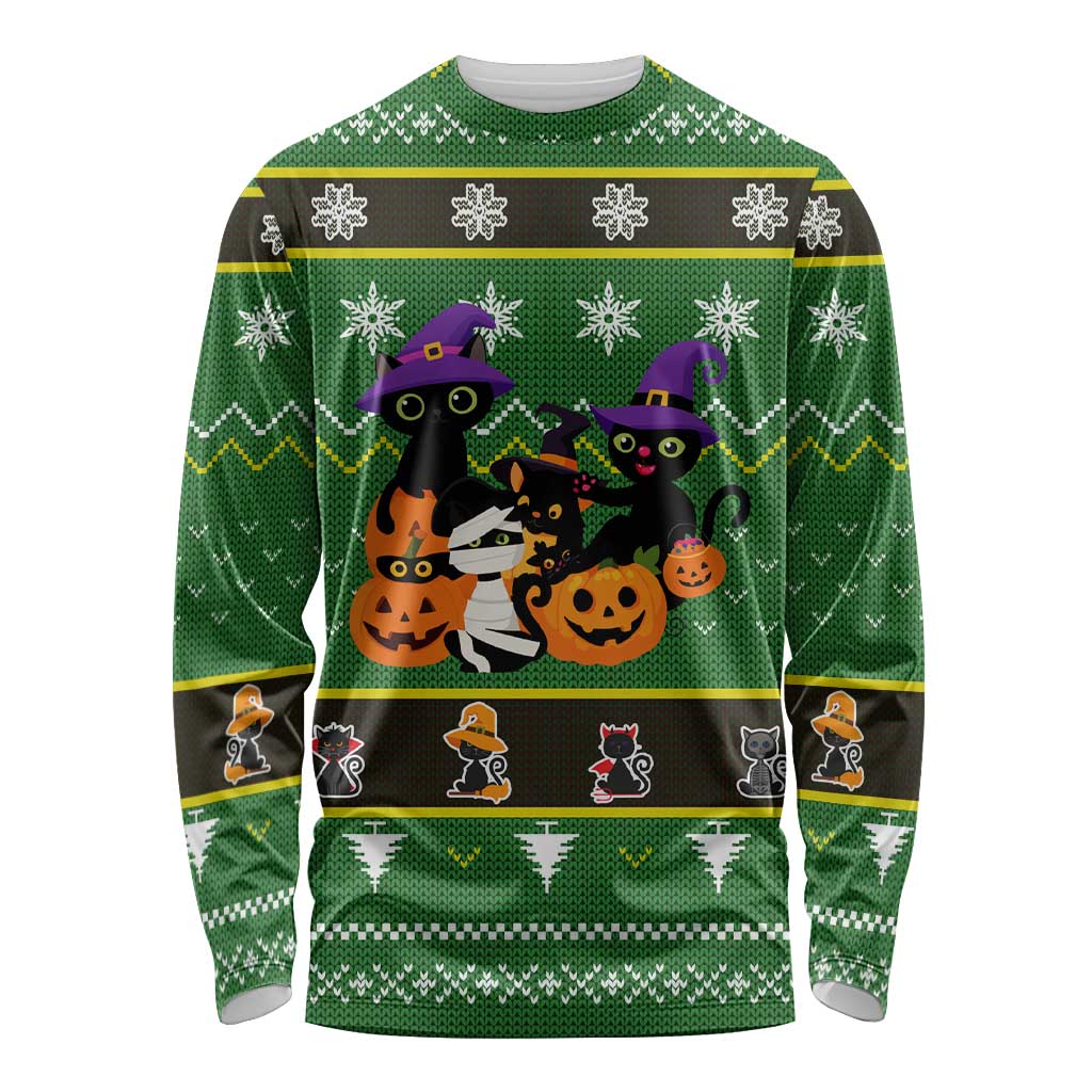 Cat Cute Witcher Noel Christmas Long Sleeve Shirt Xmas Holiday Patterns - Wonder Print Shop