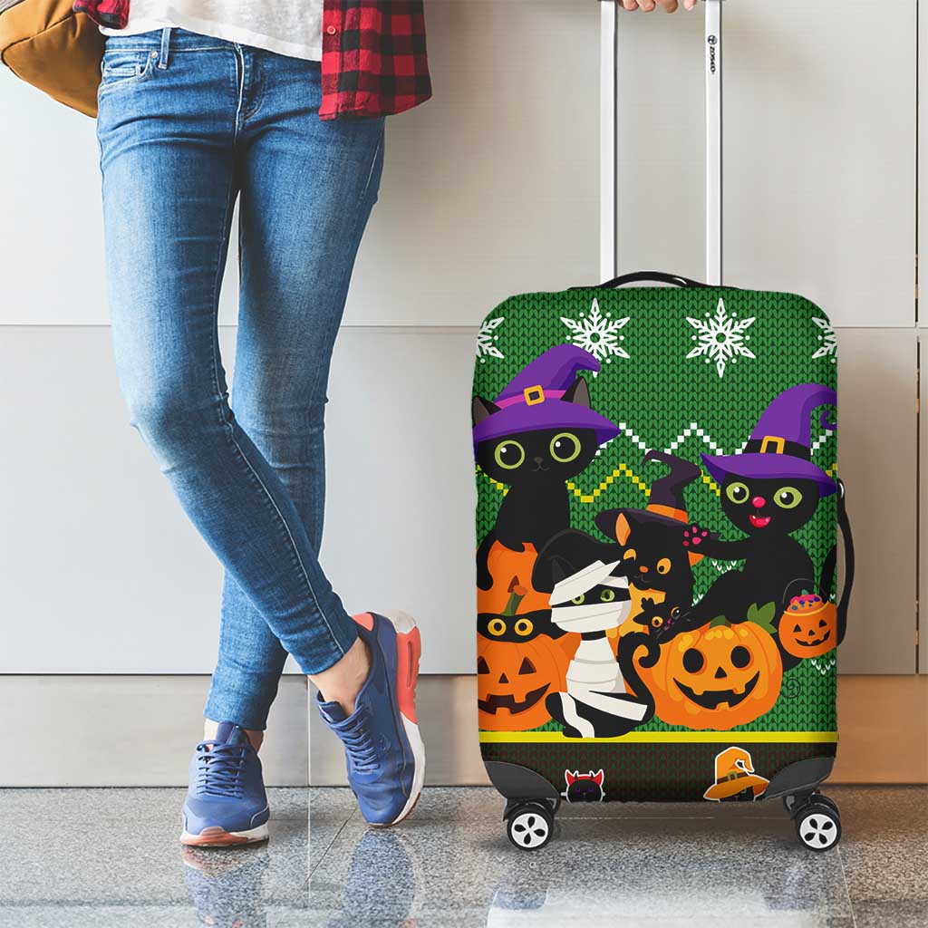 Cat Cute Witcher Noel Christmas Luggage Cover Xmas Holiday Patterns - Wonder Print Shop