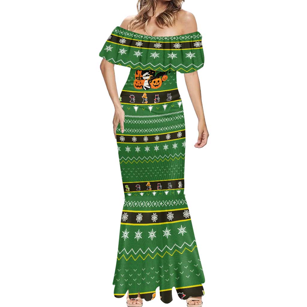 Cat Cute Witcher Noel Christmas Mermaid Dress Xmas Holiday Patterns - Wonder Print Shop