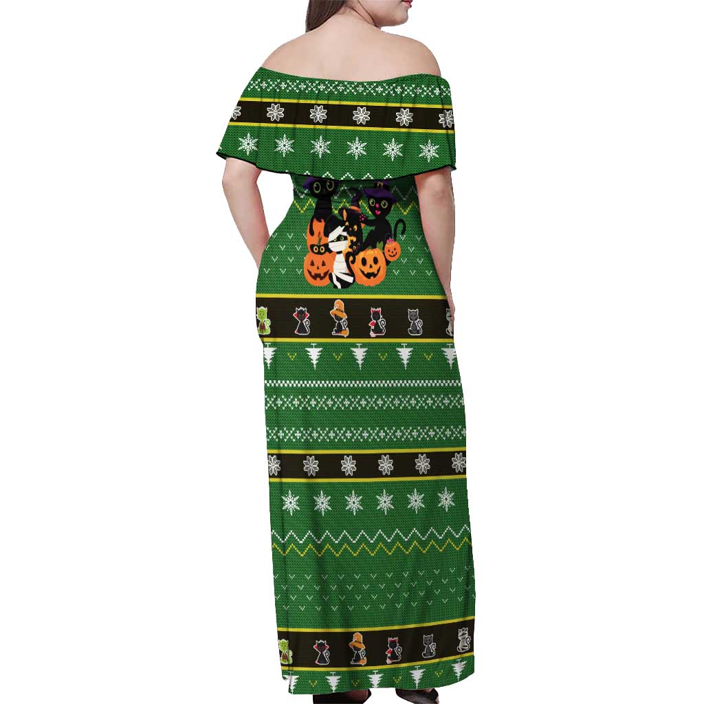 Cat Cute Witcher Noel Christmas Off Shoulder Maxi Dress Xmas Holiday Patterns - Wonder Print Shop