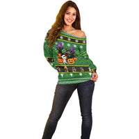 Cat Cute Witcher Noel Christmas Off Shoulder Sweater Xmas Holiday Patterns - Wonder Print Shop