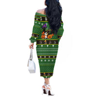 Cat Cute Witcher Noel Christmas Off The Shoulder Long Sleeve Dress Xmas Holiday Patterns - Wonder Print Shop
