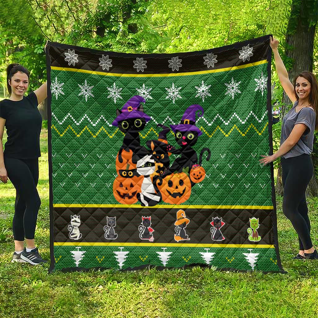 Cat Cute Witcher Noel Christmas Quilt Xmas Holiday Patterns - Wonder Print Shop