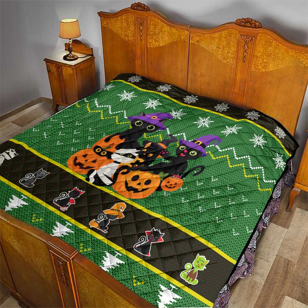 Cat Cute Witcher Noel Christmas Quilt Xmas Holiday Patterns - Wonder Print Shop