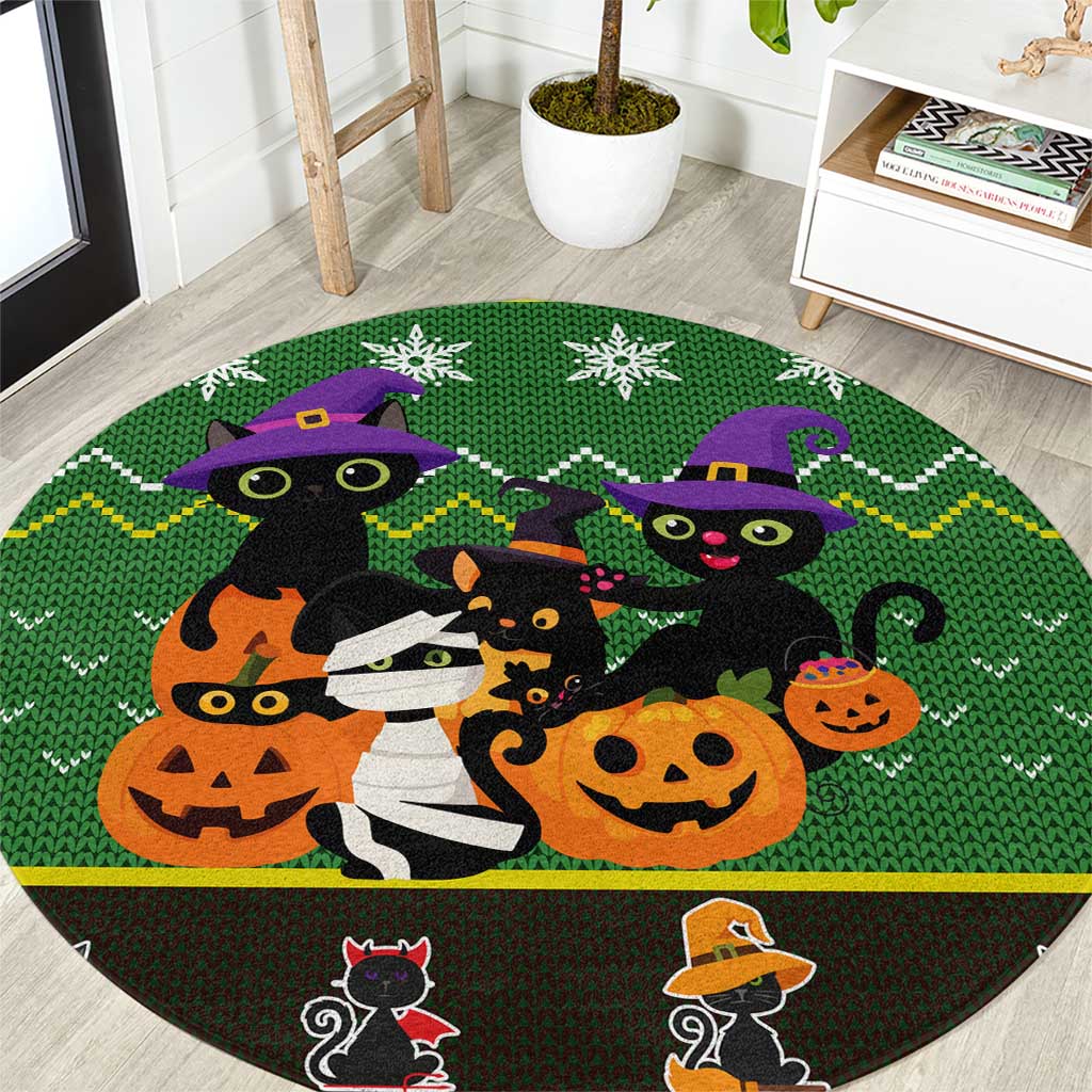 Cat Cute Witcher Noel Christmas Round Carpet Xmas Holiday Patterns - Wonder Print Shop