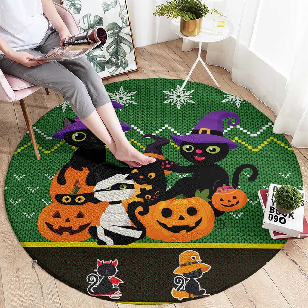 Cat Cute Witcher Noel Christmas Round Carpet Xmas Holiday Patterns - Wonder Print Shop