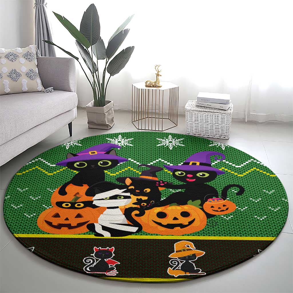Cat Cute Witcher Noel Christmas Round Carpet Xmas Holiday Patterns - Wonder Print Shop