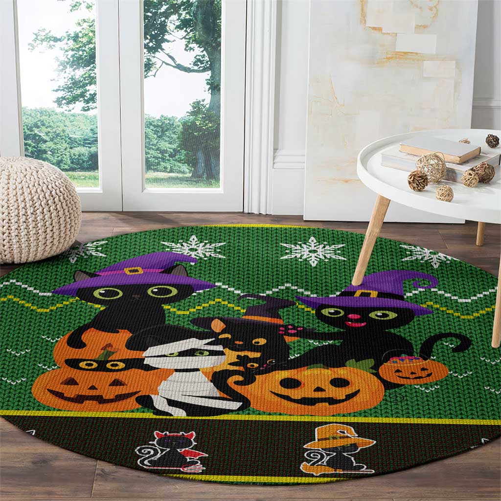 Cat Cute Witcher Noel Christmas Round Carpet Xmas Holiday Patterns - Wonder Print Shop