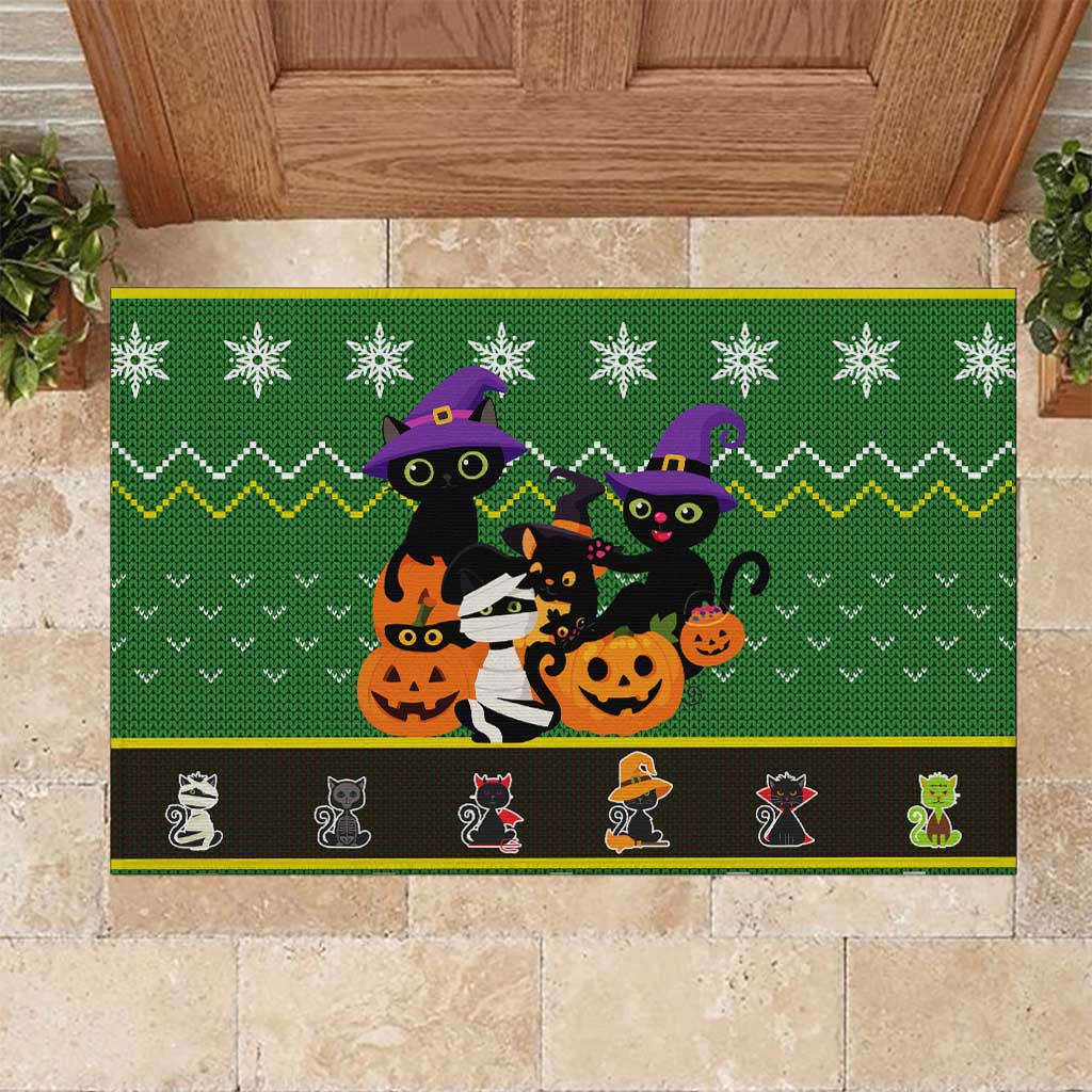 Cat Cute Witcher Noel Christmas Rubber Doormat Xmas Holiday Patterns - Wonder Print Shop