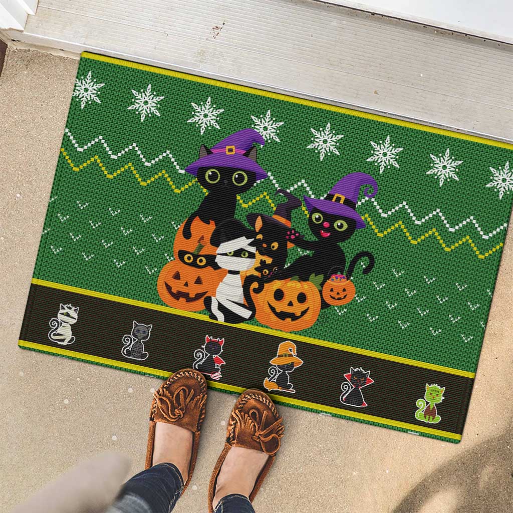 Cat Cute Witcher Noel Christmas Rubber Doormat Xmas Holiday Patterns - Wonder Print Shop