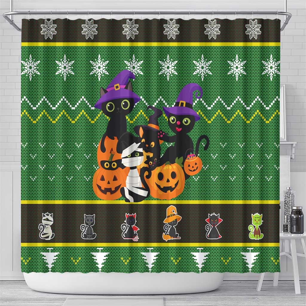 Cat Cute Witcher Noel Christmas Shower Curtain Xmas Holiday Patterns - Wonder Print Shop