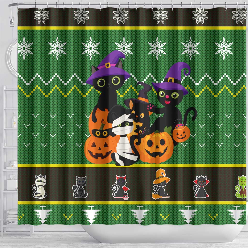 Cat Cute Witcher Noel Christmas Shower Curtain Xmas Holiday Patterns - Wonder Print Shop