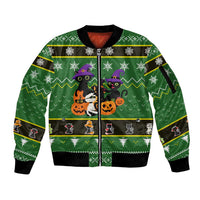 Cat Cute Witcher Noel Christmas Sleeve Zip Bomber Jacket Xmas Holiday Patterns - Wonder Print Shop