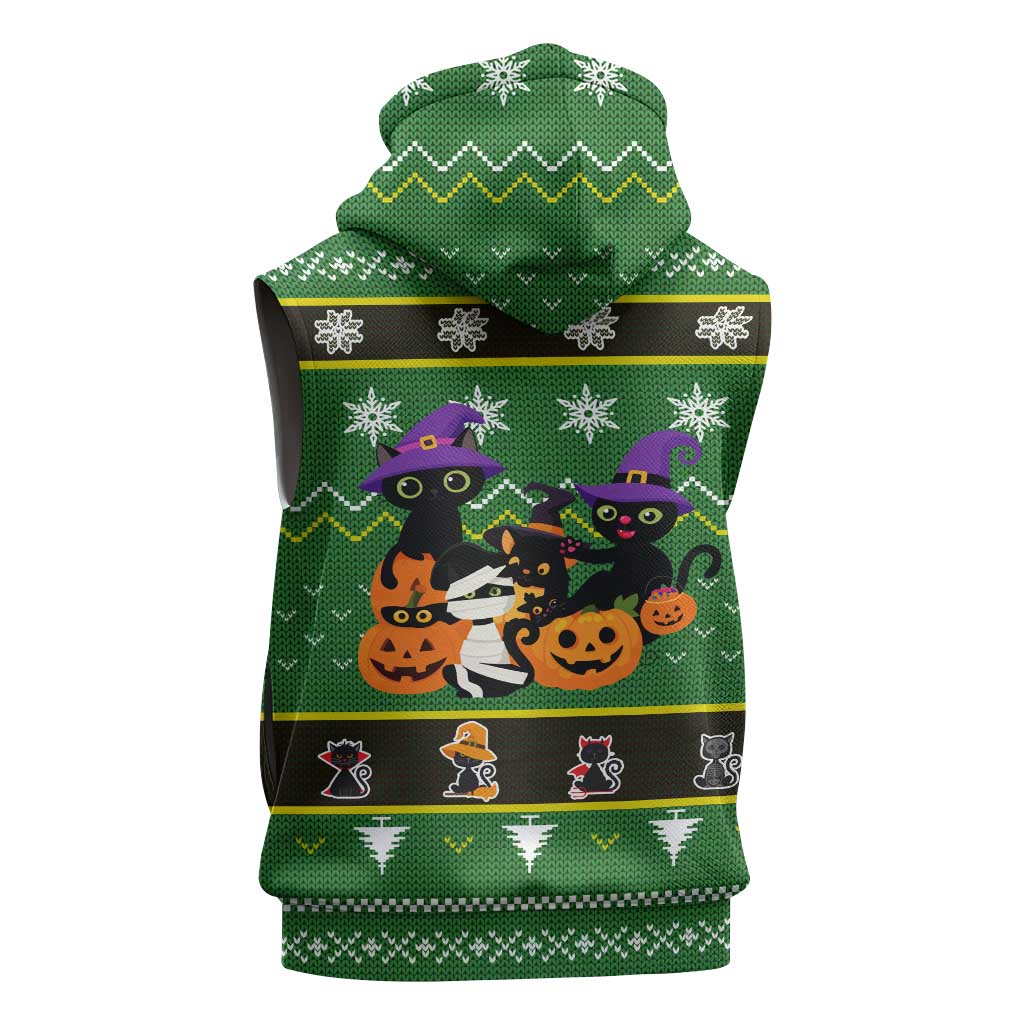 Cat Cute Witcher Noel Christmas Sleeveless Hoodie Xmas Holiday Patterns - Wonder Print Shop
