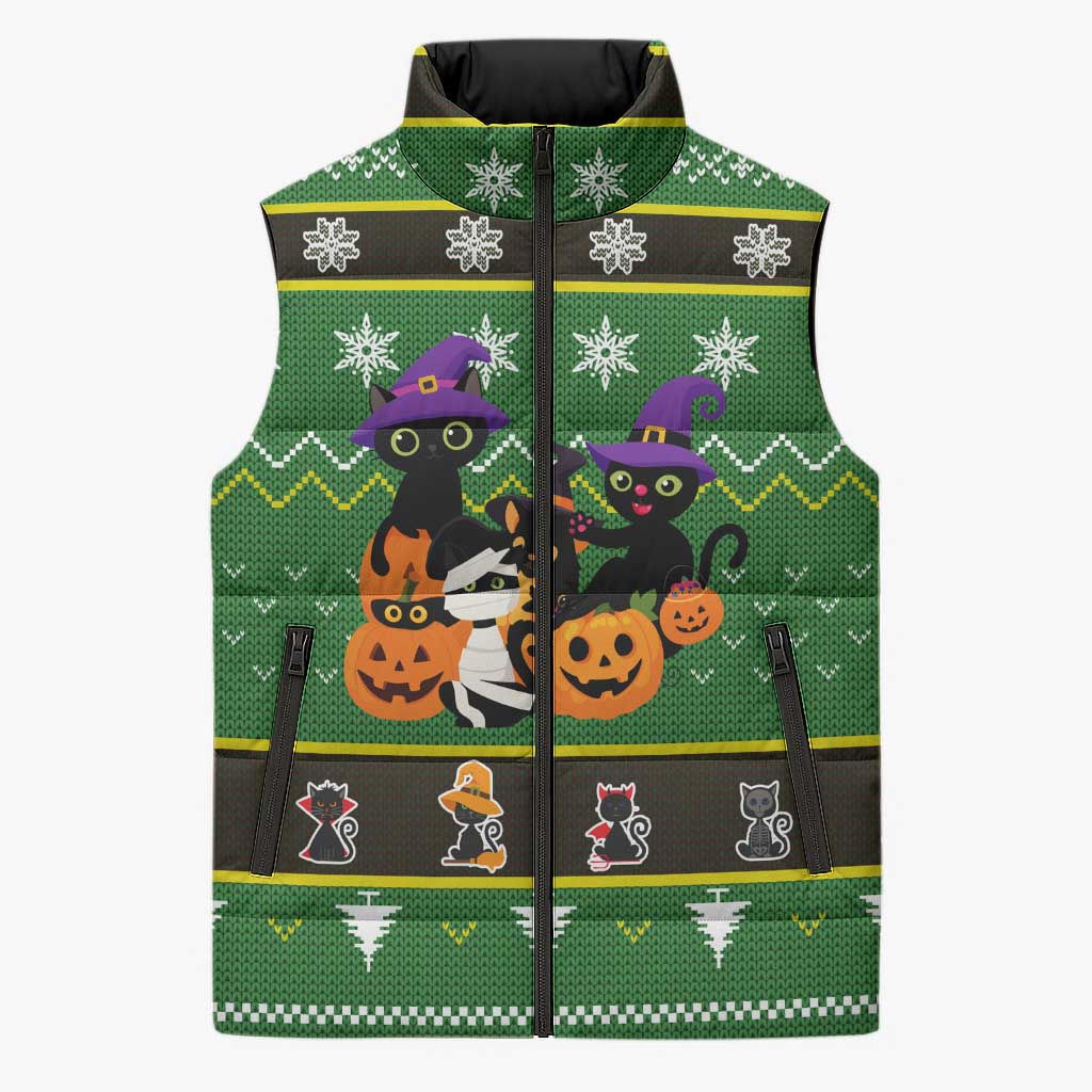 Cat Cute Witcher Noel Christmas Sleeveless Puffer Jacket Xmas Holiday Patterns - Wonder Print Shop