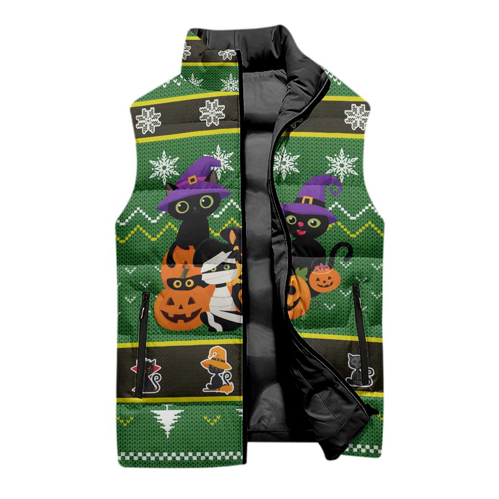 Cat Cute Witcher Noel Christmas Sleeveless Puffer Jacket Xmas Holiday Patterns - Wonder Print Shop