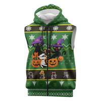 Cat Cute Witcher Noel Christmas Sleeveless Zip Hoodie Xmas Holiday Patterns - Wonder Print Shop