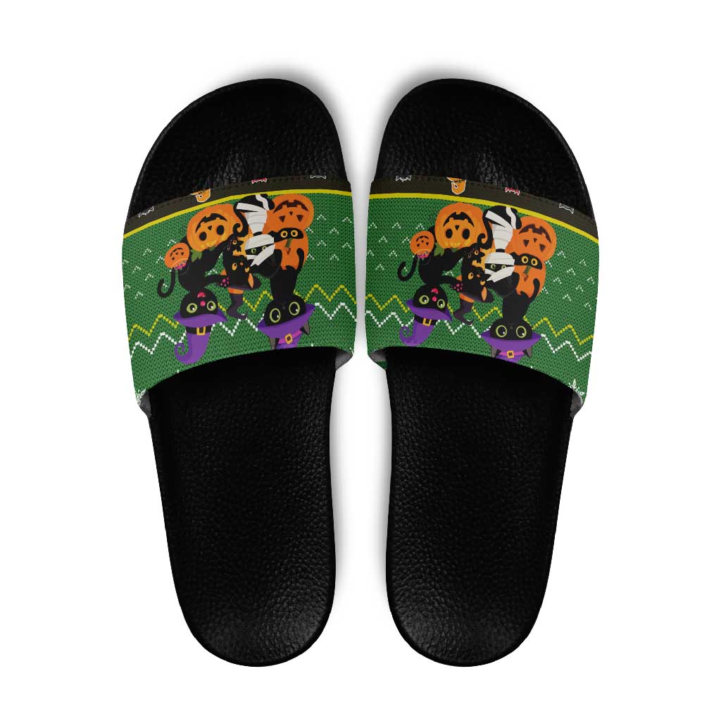 Cat Cute Witcher Noel Christmas Slide Sandals Xmas Holiday Patterns - Wonder Print Shop