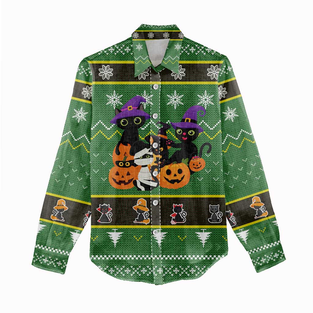 Cat Cute Witcher Noel Christmas Women Casual Shirt Xmas Holiday Patterns - Wonder Print Shop